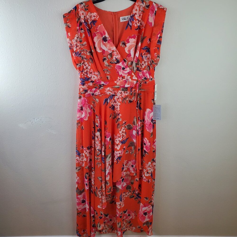 Eliza J Womens Orange Floral High/low Chiffon Petite Maxi Dress 14P - Picture 1 of 10